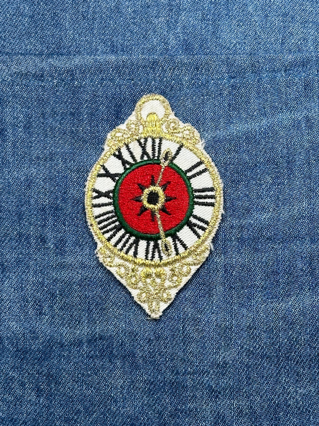 Pocket Watch Patch: Gold Trim Red - Vintage Timepiece Accessory