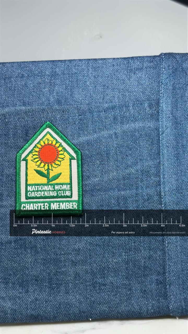 National Home Gardening Club Patch: Green Sunflower - Club Accessory with ruler overlay for size reference