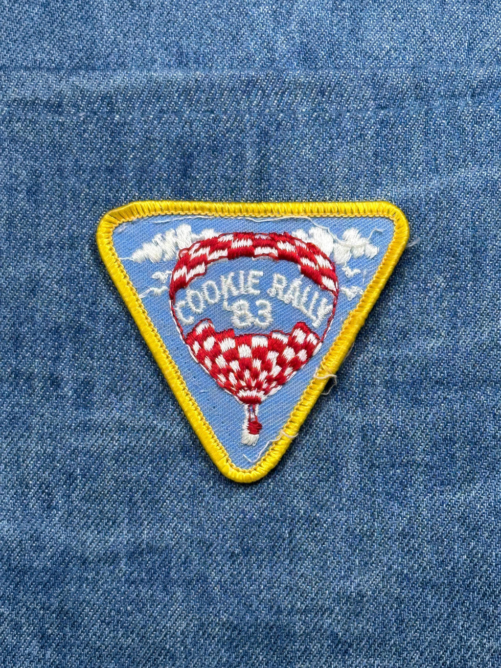 Cookie Rally 83 Patch: Triangle Yellow Border - 1983 Scout Accessory