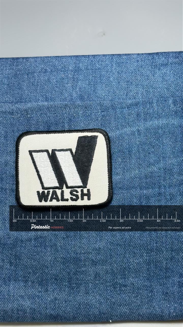 Walsh Logo Patch: Black & White - Vintage Brand Accessory with ruler overlay for size reference