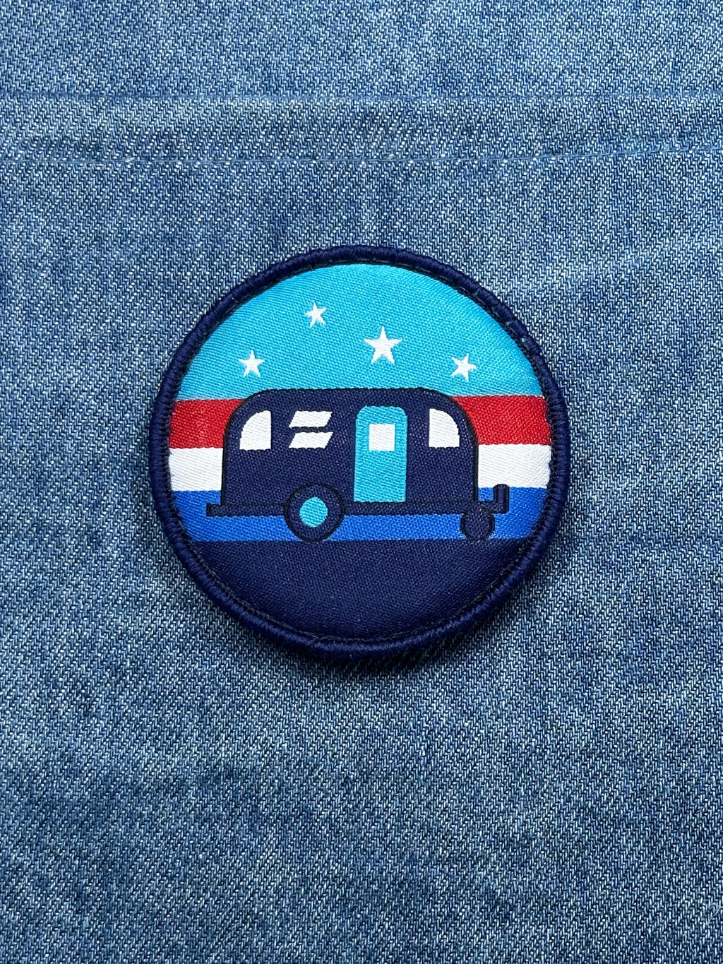 Camper Trailer Patch: Red White Blue Round - RV Camping Accessory