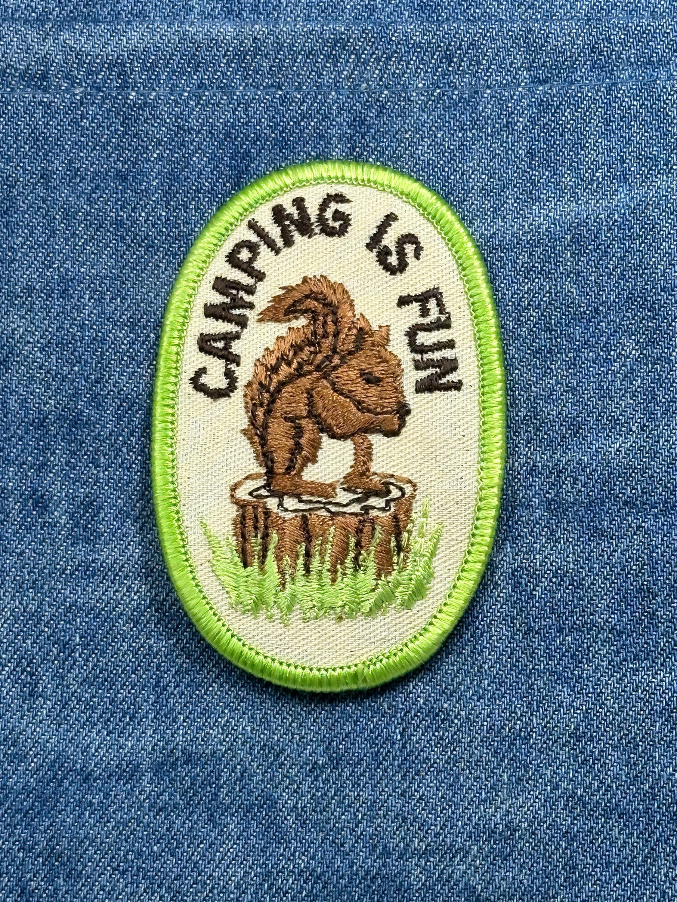 Camping Is Fun Patch: Green Border Oval - Outdoor Accessory
