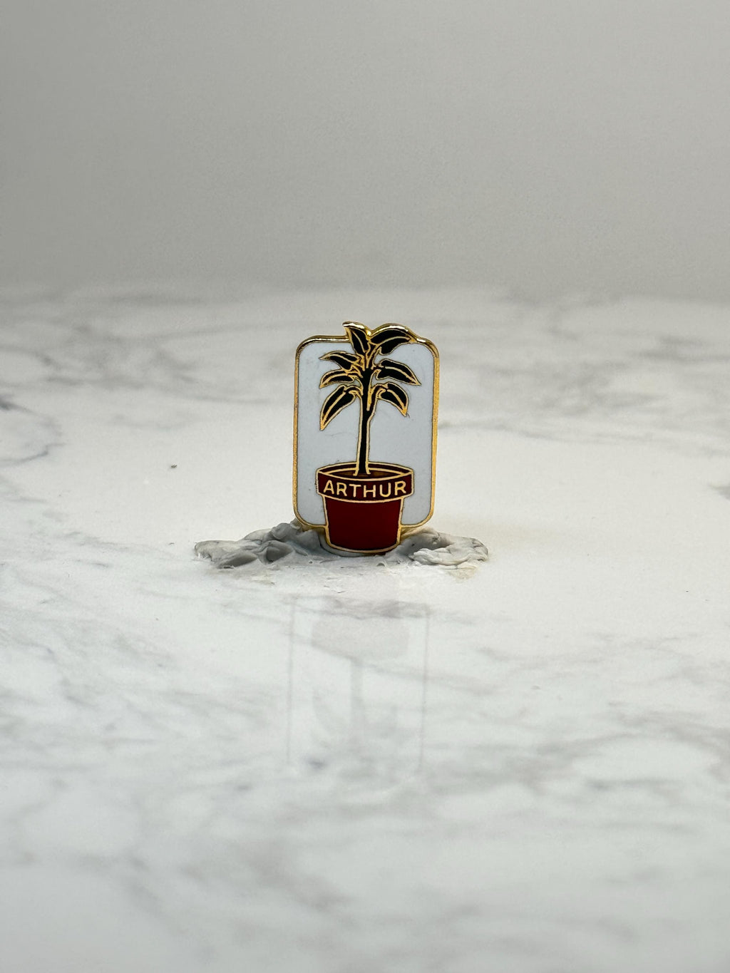 Arthur Plant Name Pin: Gold Tone Enamel - Novelty Accessory