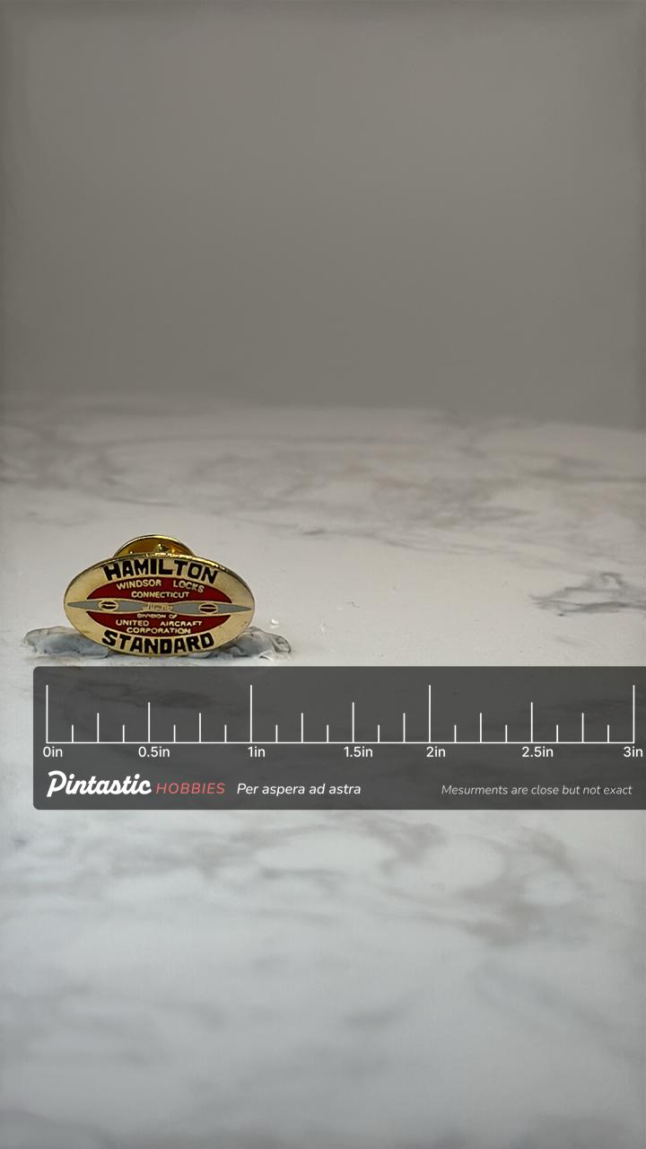 Vintage Hamilton Standard Aircraft Propeller Enamel Lapel Pin WWII Aviation with ruler overlay for size reference