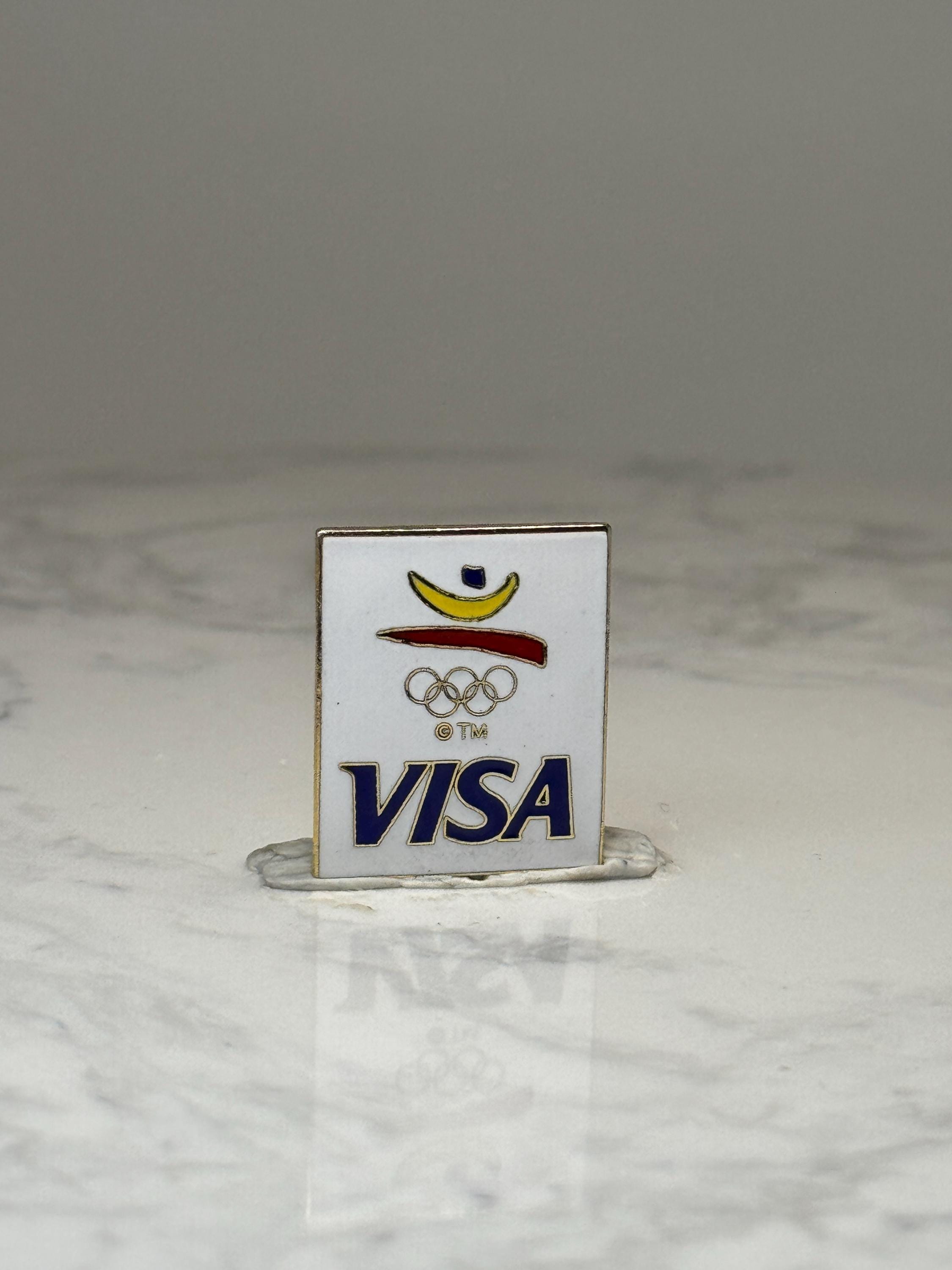 Visa Olympic Logo Enamel Pin: White Gold Tone - 1990s Sponsor Accessory