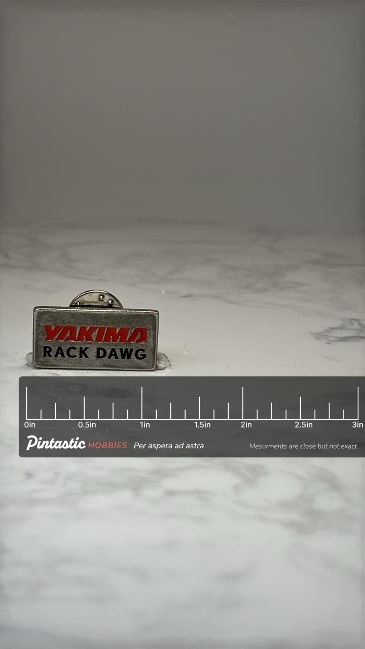 Yakima Rack Dawg Enamel Pin: Silver Tone - Outdoor Gear Accessory with ruler overlay for size reference