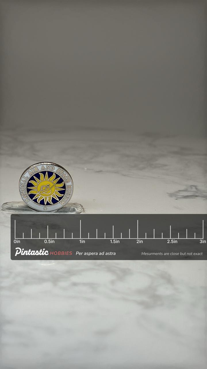 National Air and Space Museum Pin: Enamel Sun Design - Space Theme Accessory with ruler overlay for size reference