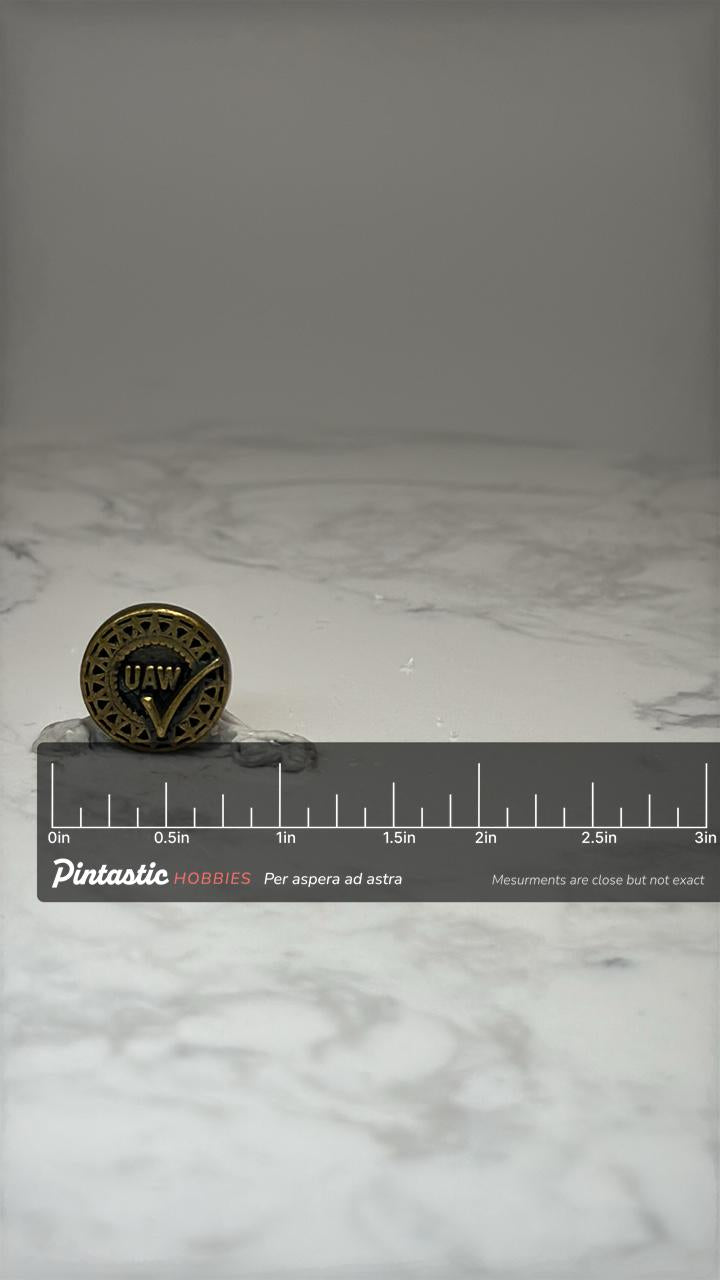 UAV Safety Award Lapel Pin: Gold Tone Enamel - Aviation Accessory with ruler overlay for size reference