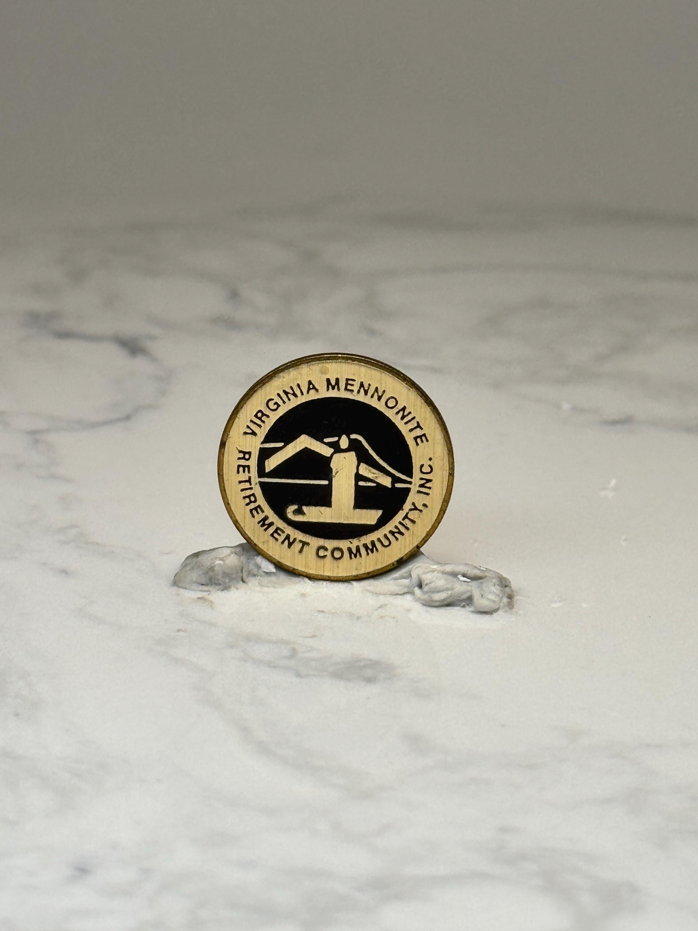 Virginia Mennonite Retirement Pin: Gold Tone Enamel - Religious Community Accessory