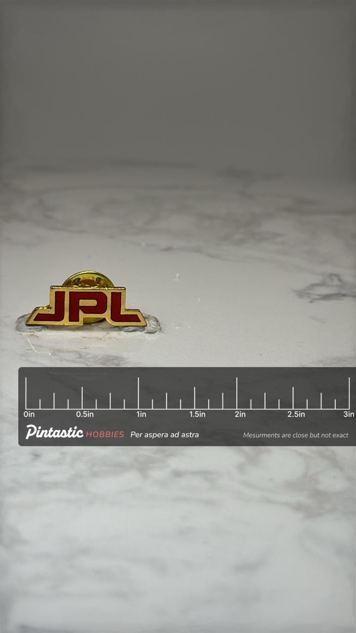 JPL NASA Logo Lapel Pin: Red Enamel Gold Tone - Space Accessory with ruler overlay for size reference