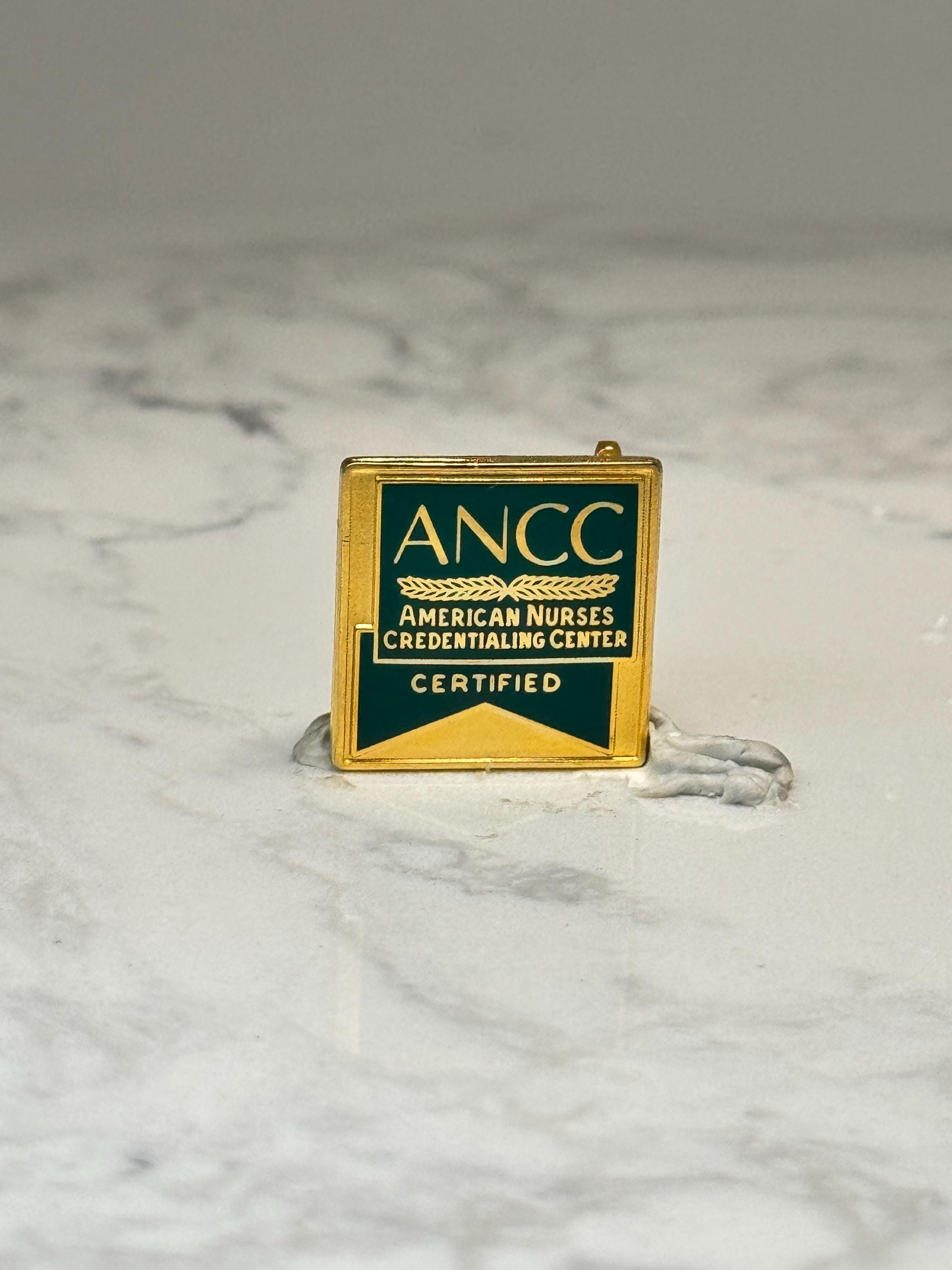 ANCC Certified Nurse Lapel Pin: Gold Tone Enamel - Medical Career Accessory