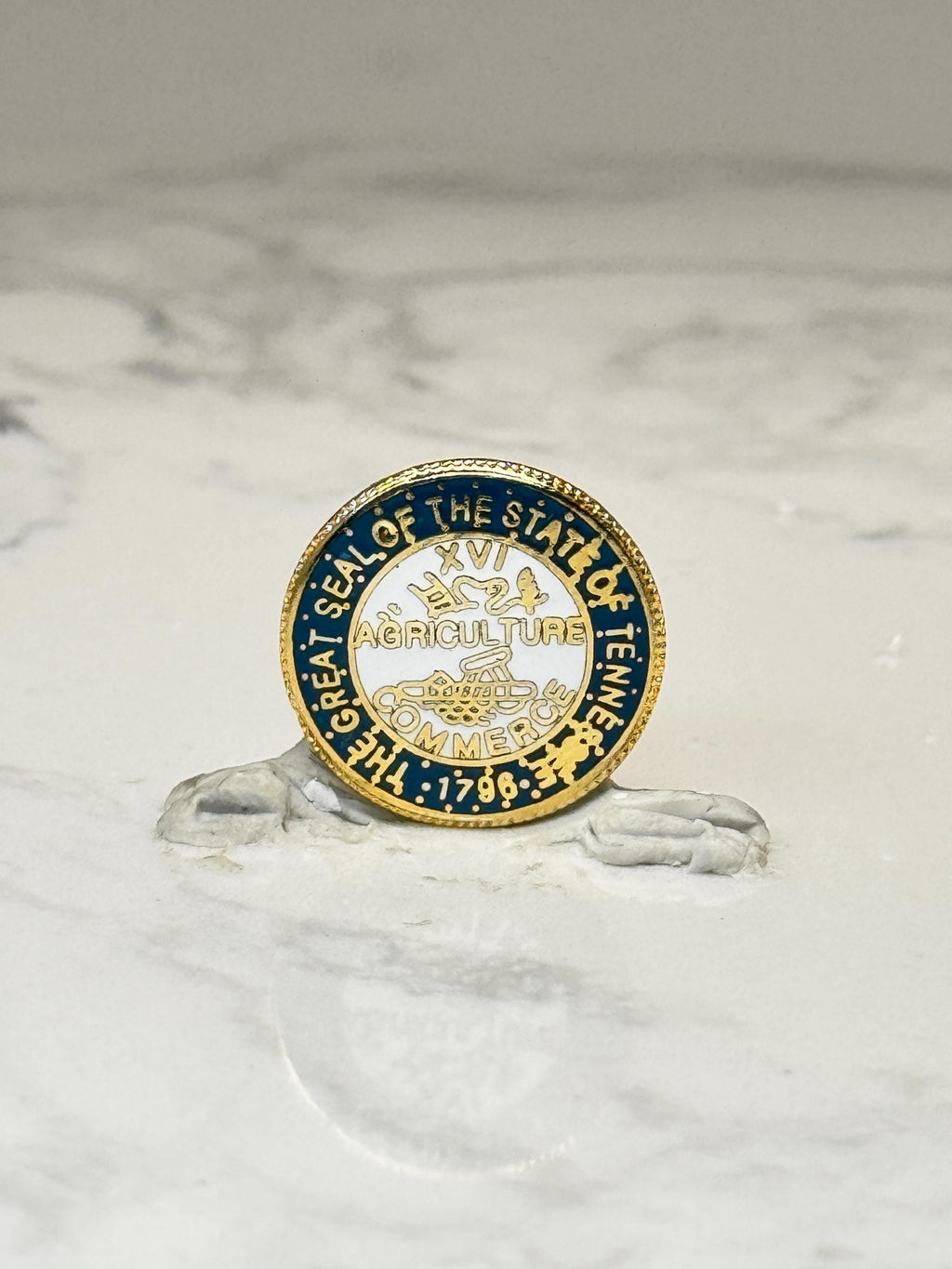 Tennessee State Seal Enamel Pin: Gold Tone Blue - State Pride Accessory