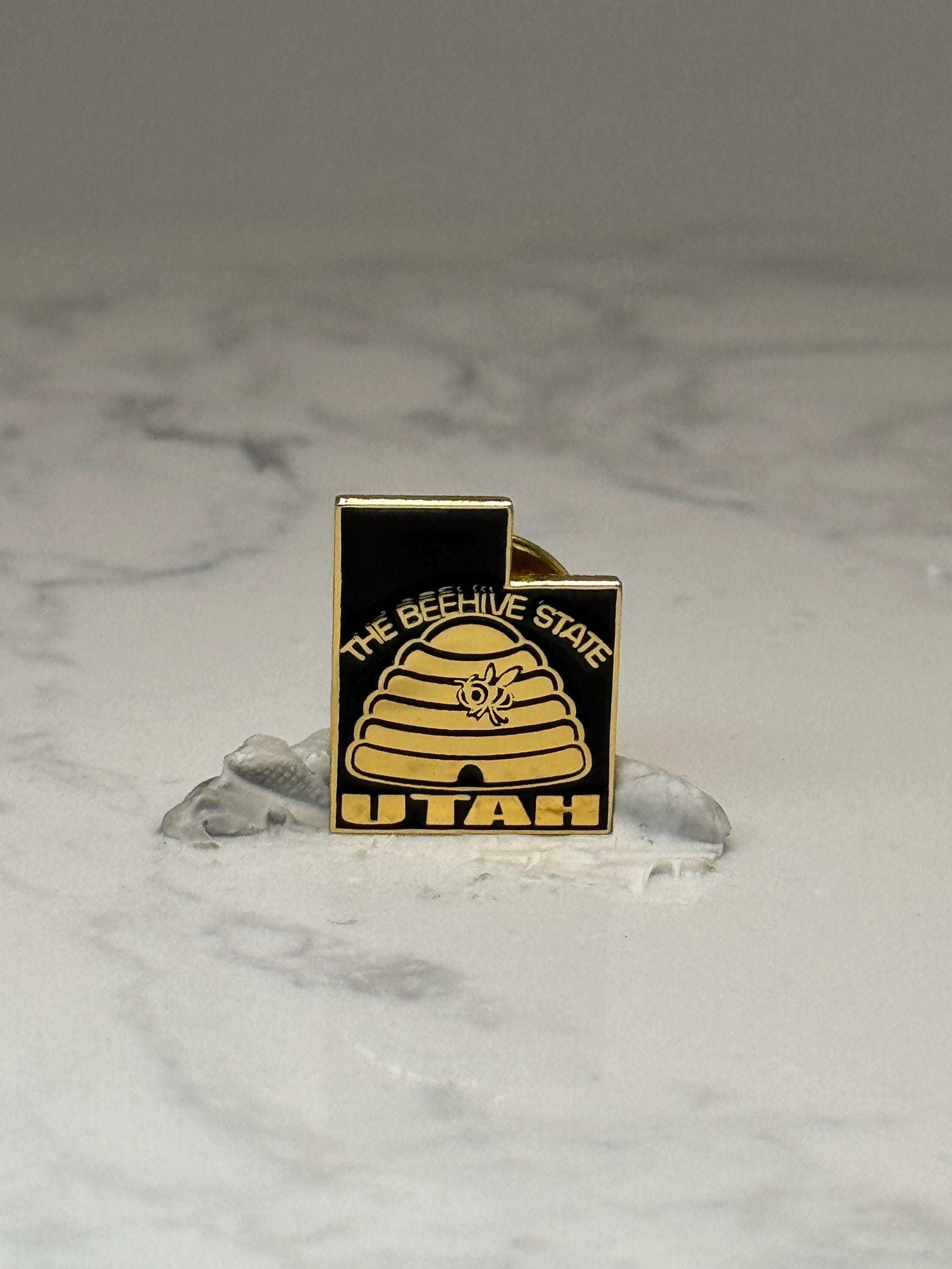Utah Beehive State Lapel Pin: Black & Gold Enamel - State Souvenir Accessory