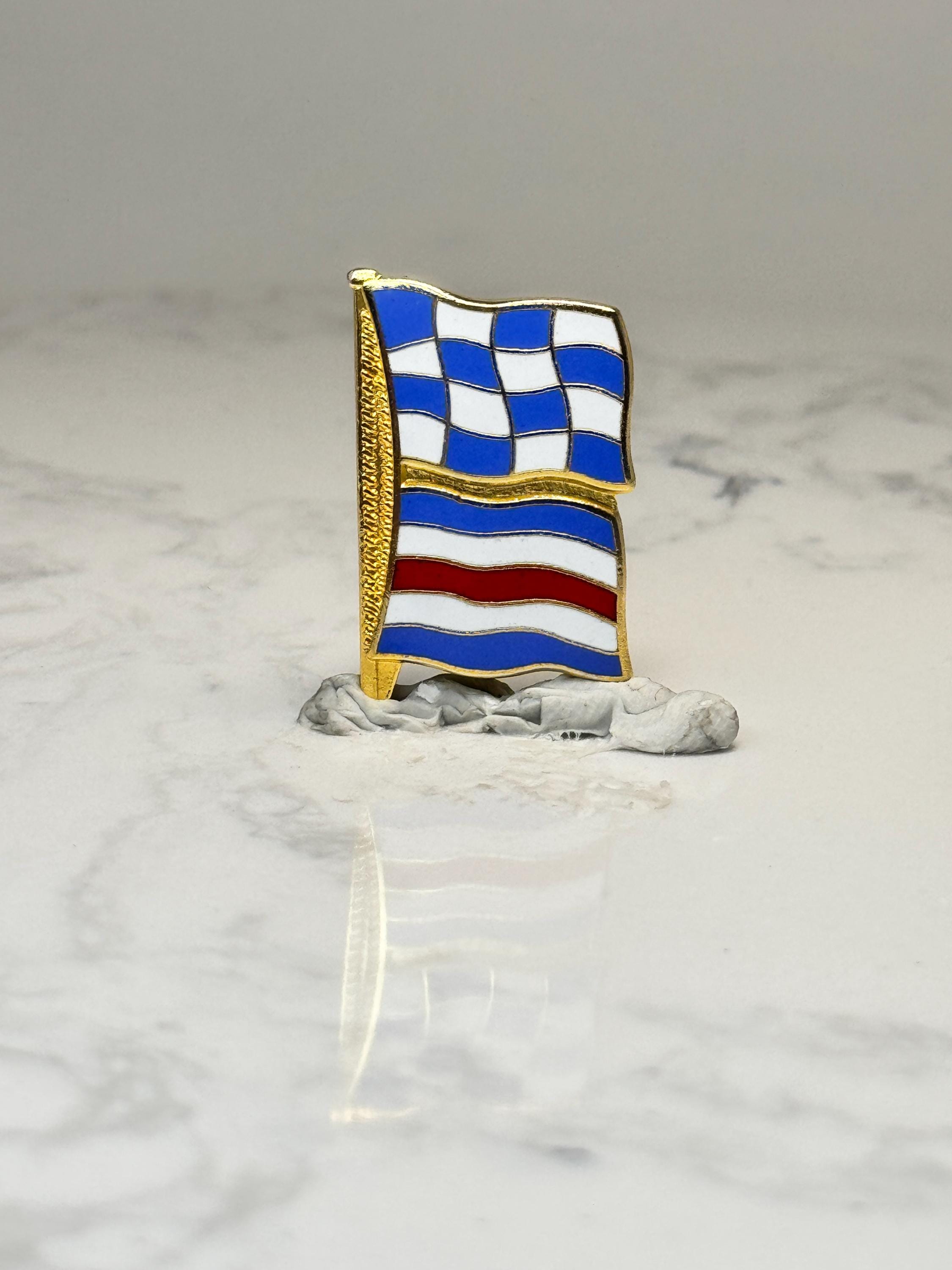 Nautical Signal Flag Enamel Pin: Blue White Red Gold Tone - Maritime Accessory