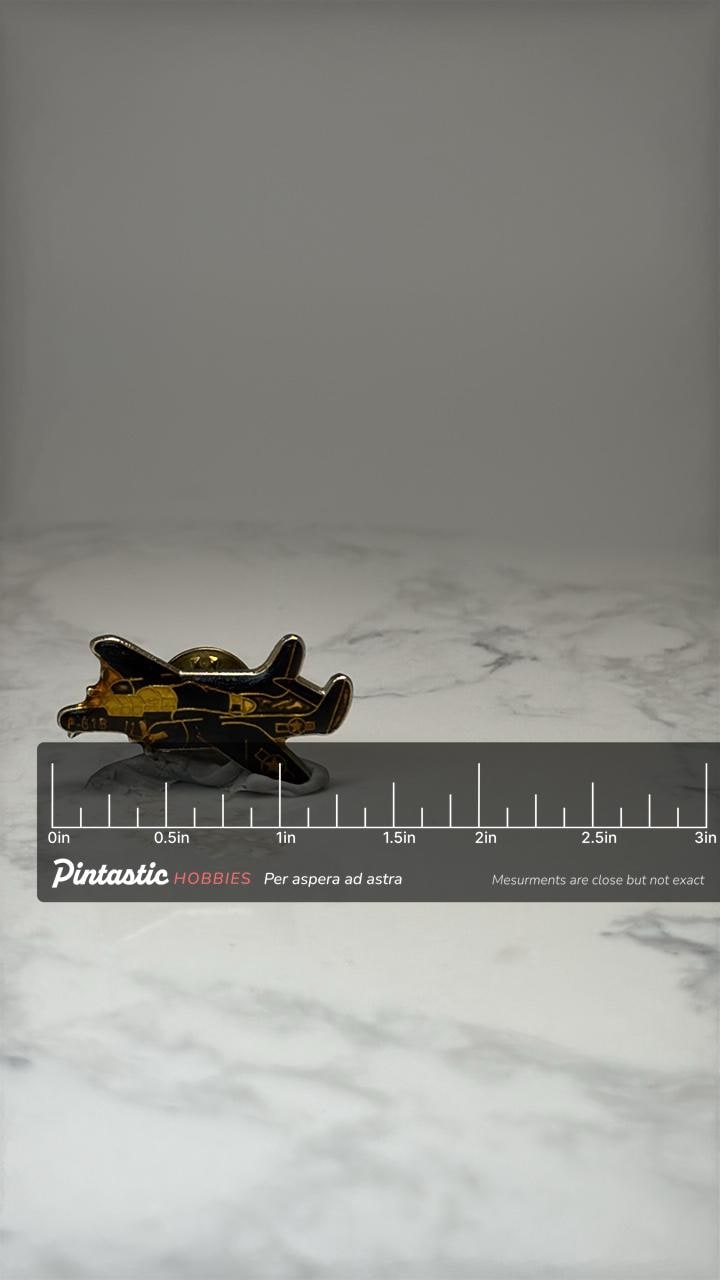 WWII F4U Corsair Airplane Pin: Black Gold - Military Accessory with ruler overlay for size reference