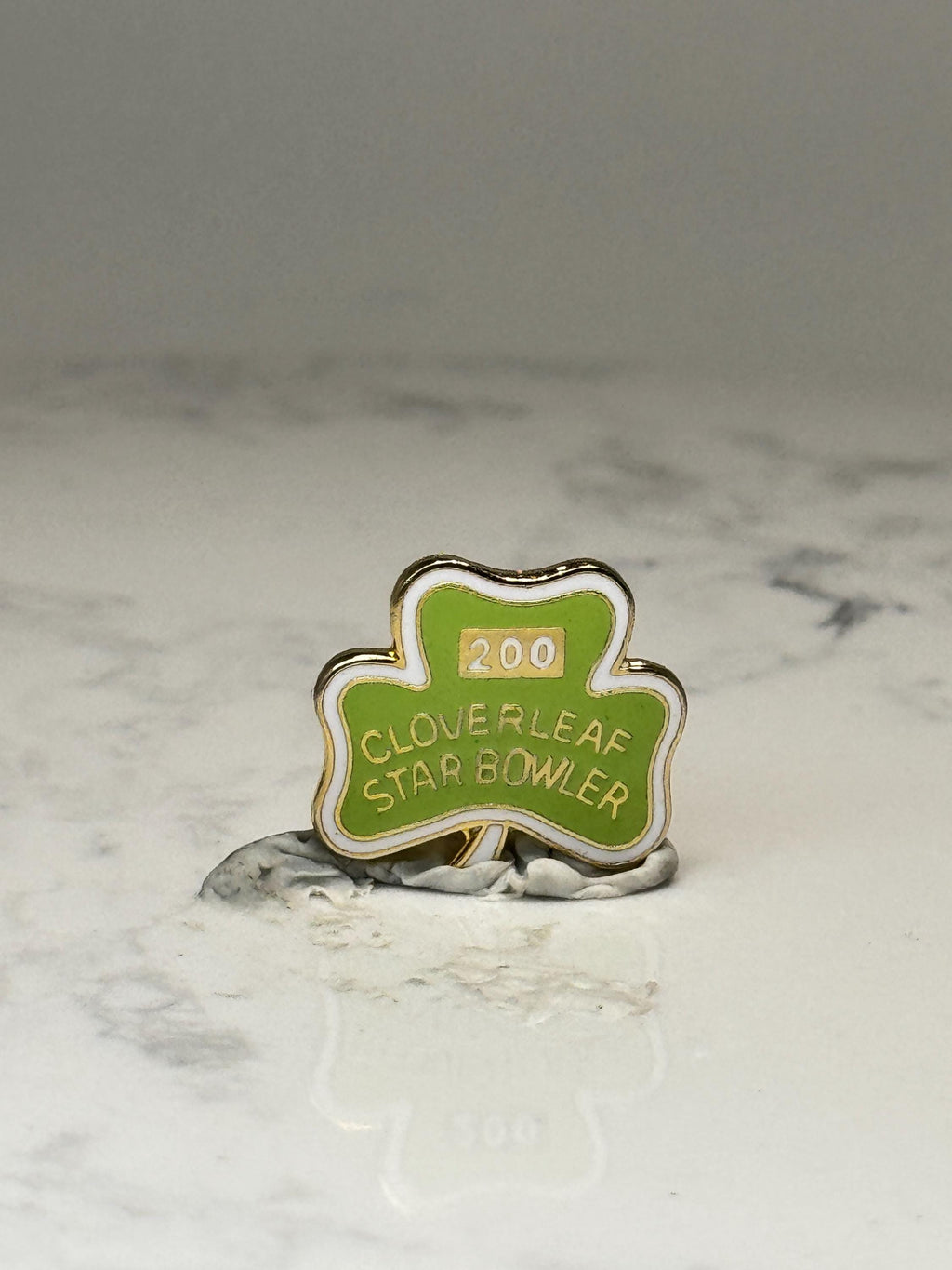 Cloverleaf Star Bowler 200 Pin: Green Enamel Gold Tone - Bowling Award