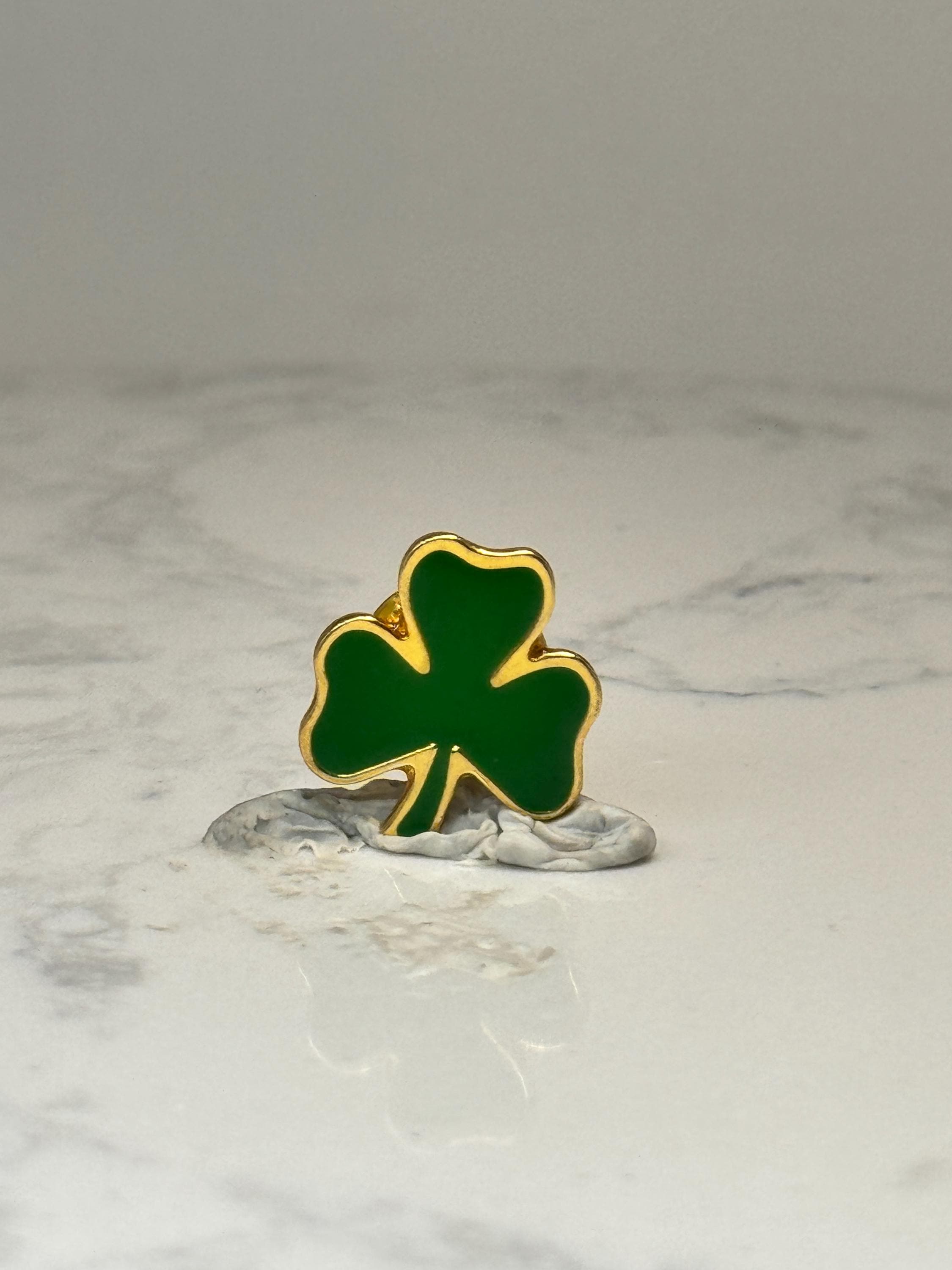 Shamrock Clover Lapel Pin: Green Enamel Gold Tone - Irish Accessory