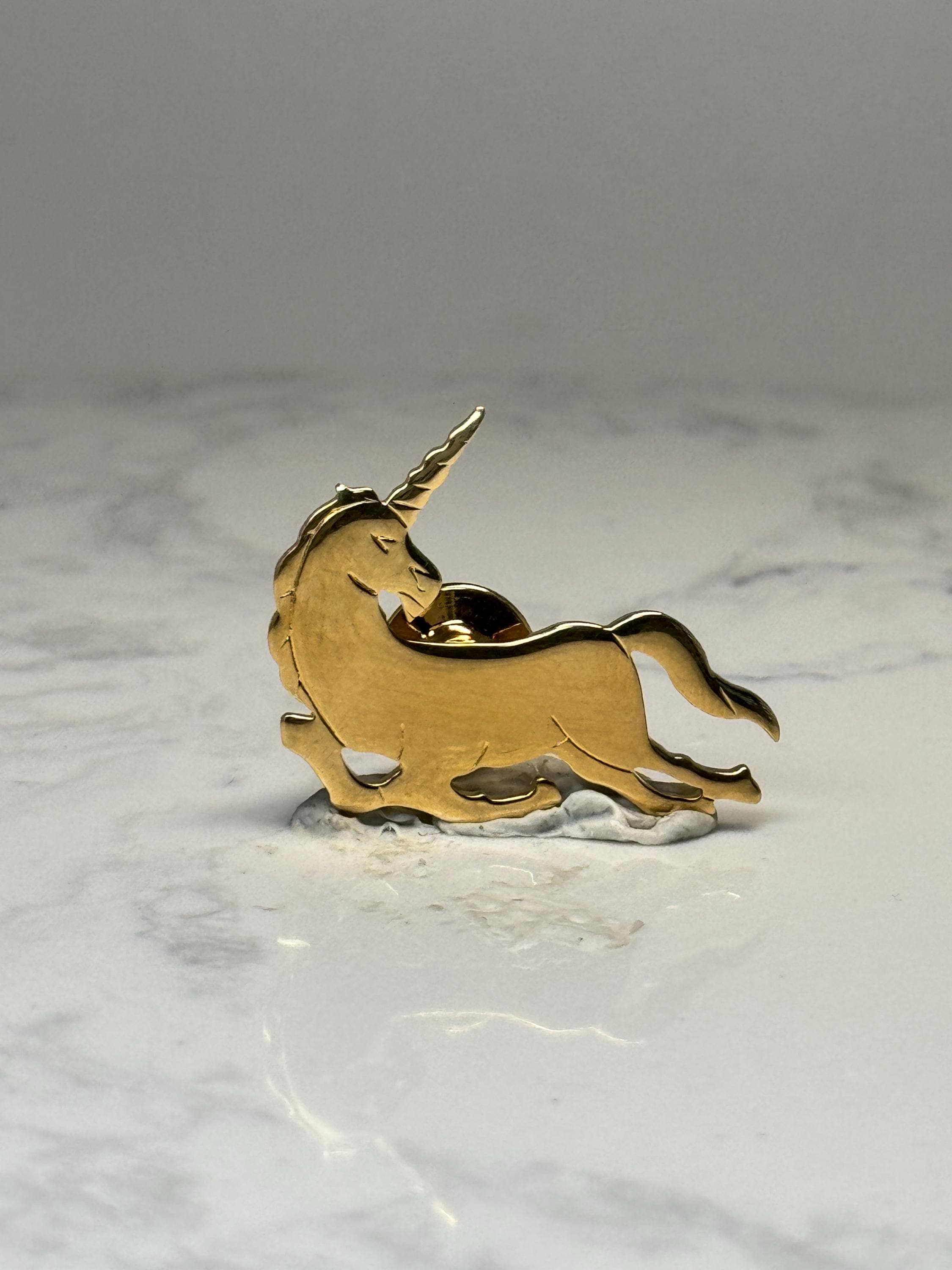 Unicorn Figural Lapel Pin: Gold Tone Running - Fantasy Accessory