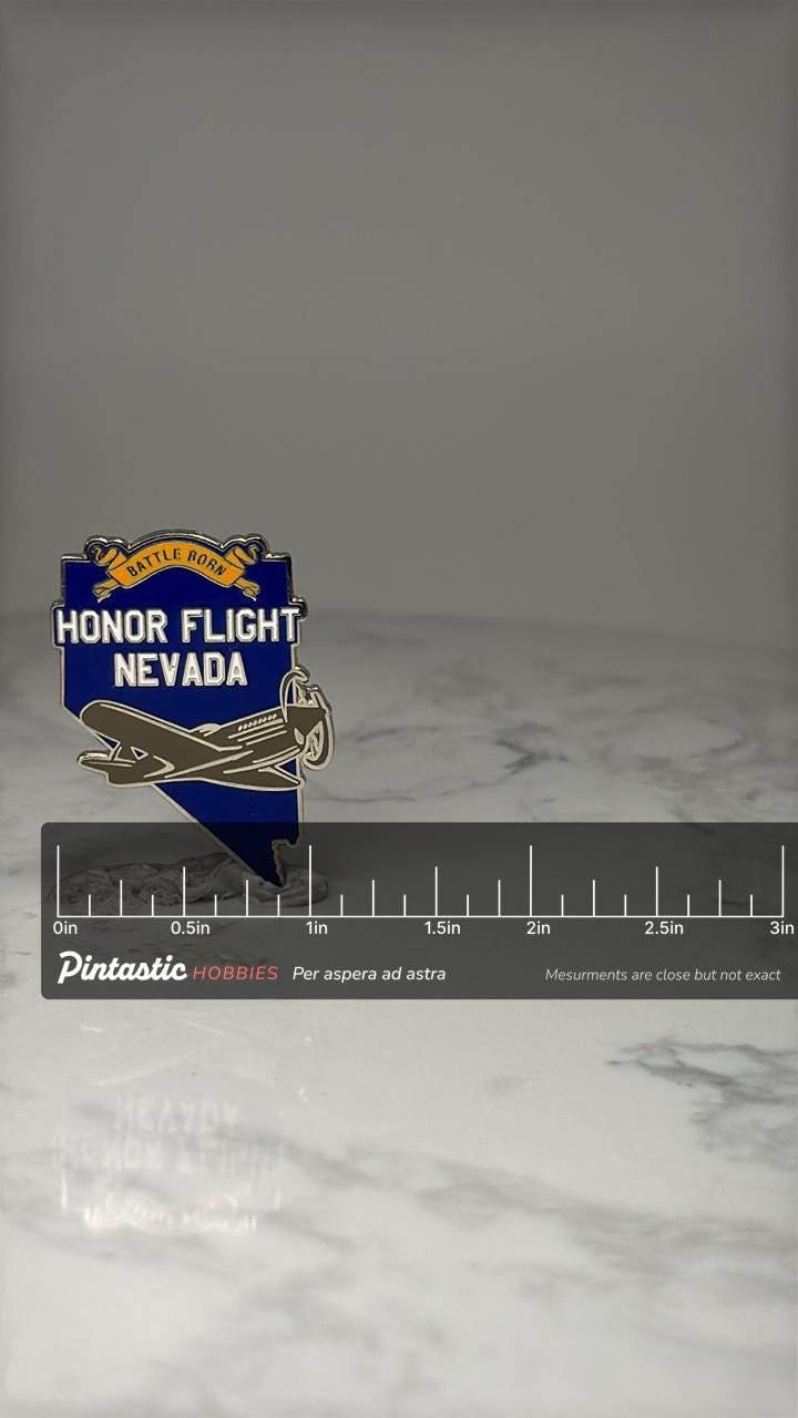 Honor Flight Nevada Enamel Pin: Blue Silver - Military Aviation with ruler overlay for size reference