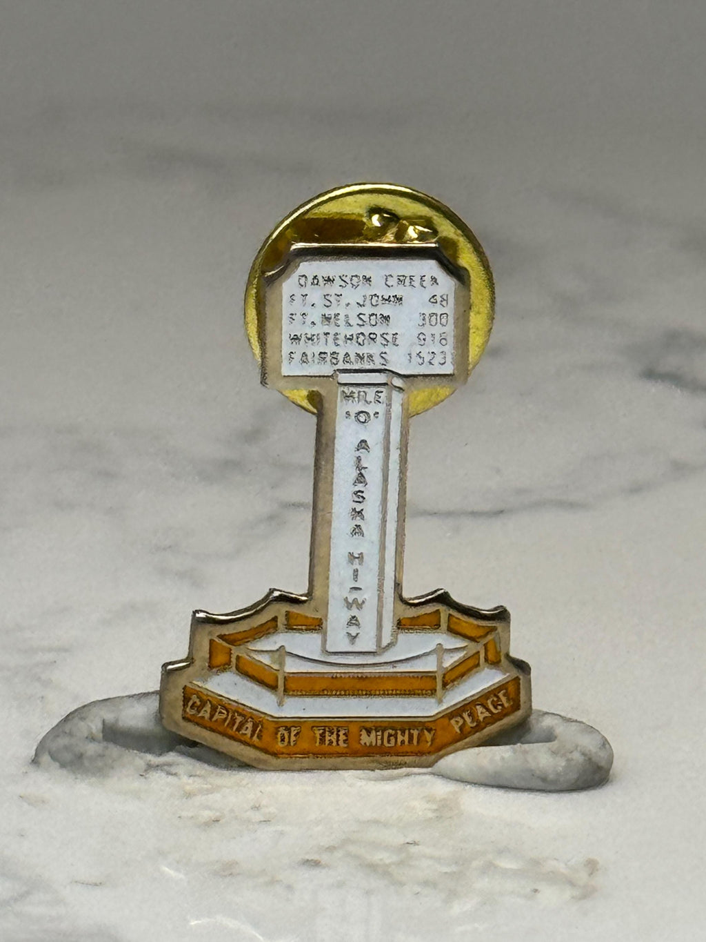 Vintage Mile 0 Alaska Highway Capital of the Mighty Peace Enamel Lapel Pin