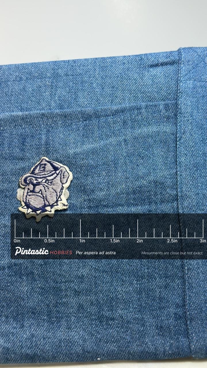 Georgetown Bulldogs Vintage Patch Sailor Hat Mascot Embroidered Sew On Iron On with ruler overlay for size reference