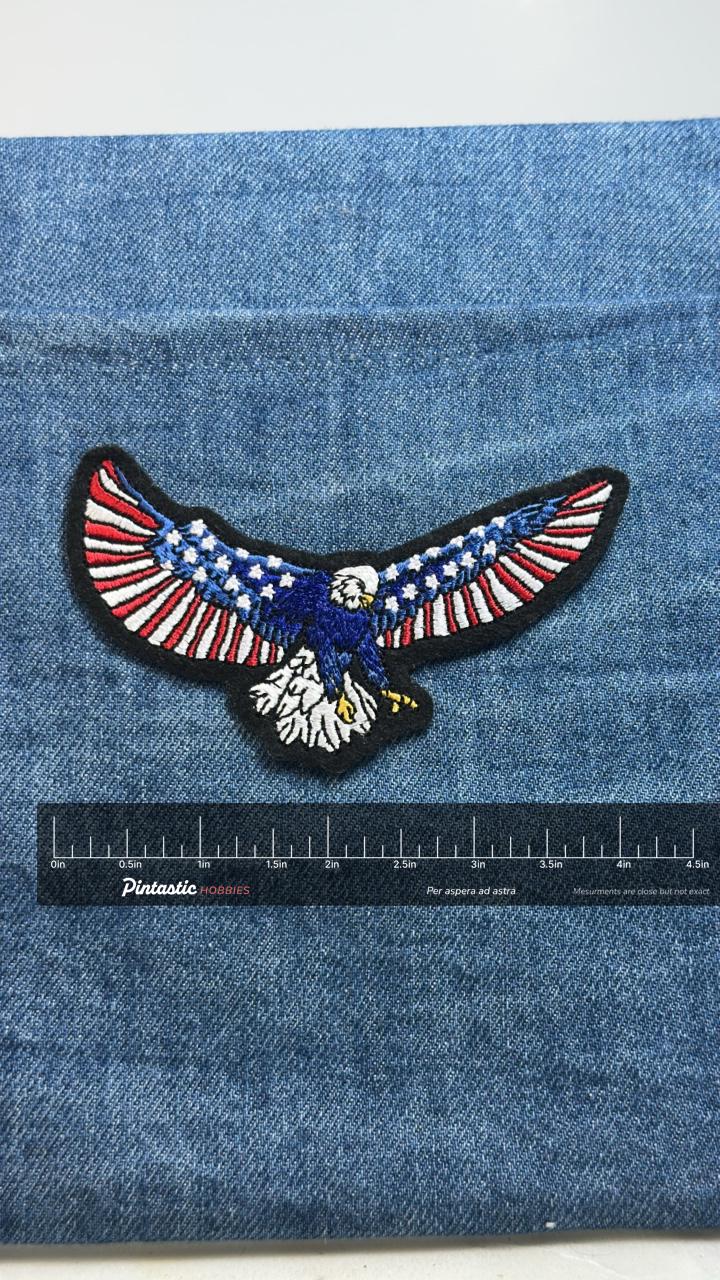 American Eagle Patch: Red White Blue - Patriotic Accessory with ruler overlay for size reference
