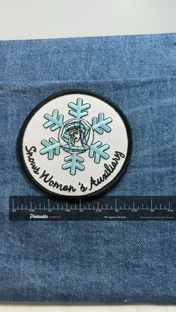 Snow Womens Auxiliary Patch Snowflake Lady Liberty Embroidered Sew On Patch with ruler overlay for size reference