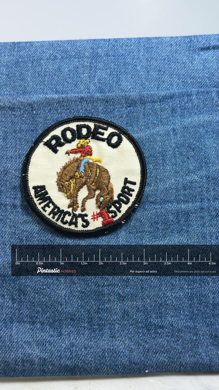 Rodeo Americas 1 Sport Patch Cowboy Bronco Western Embroidered Patch with ruler overlay for size reference
