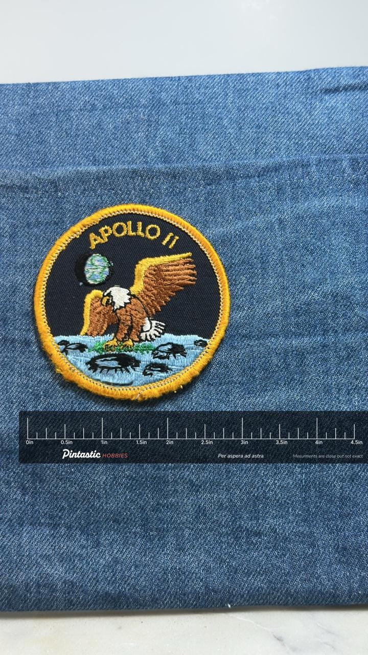 Apollo 11 Patch: Gold Border - NASA Space Mission Accessory with ruler overlay for size reference