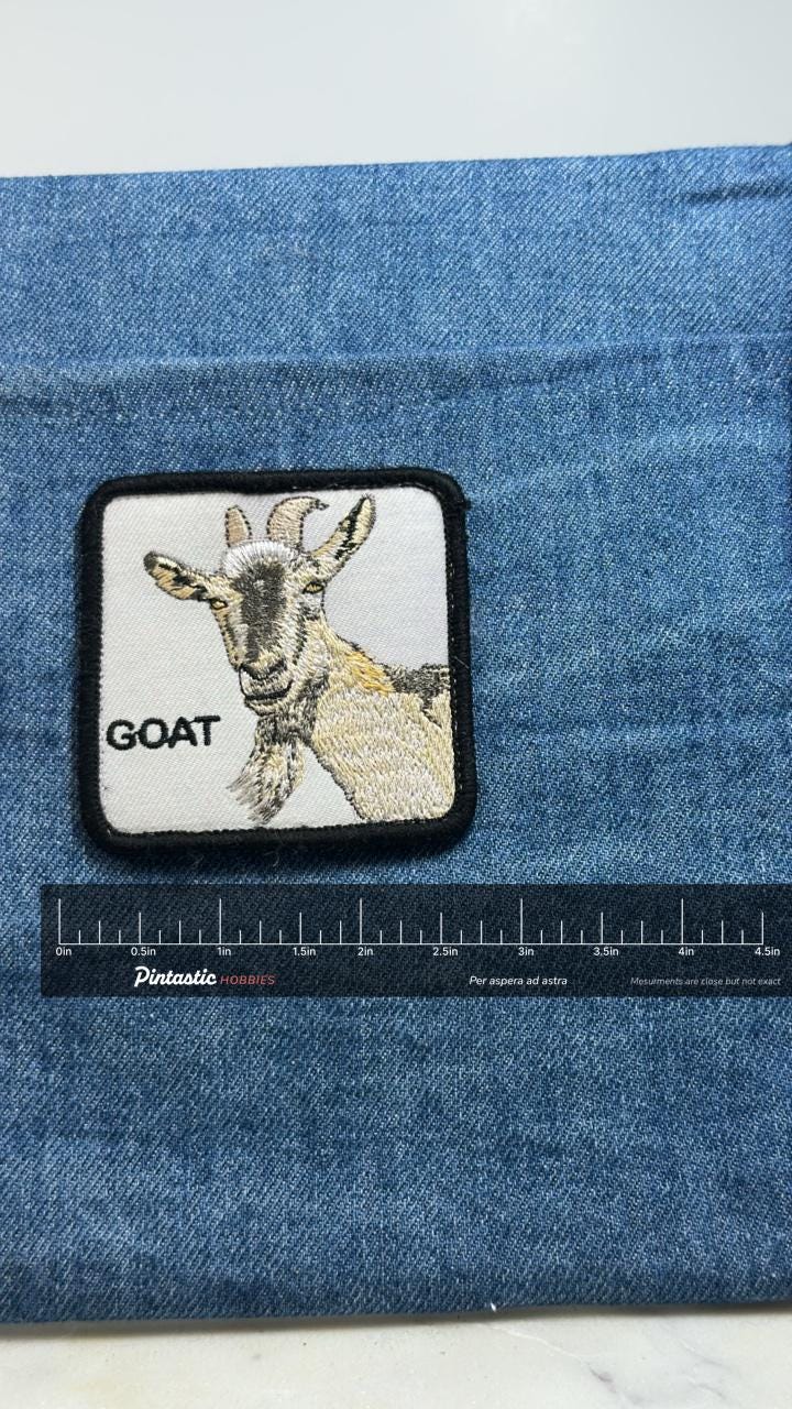 Goat Patch: Black Border Nature - Farm Animal Accessory with ruler overlay for size reference