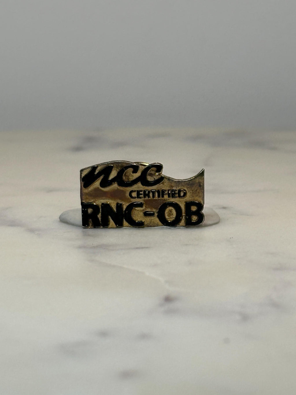Vintage NCC Certified RNC-OB Pin: Gold Tone Enamel - Nursing Credential Accessory