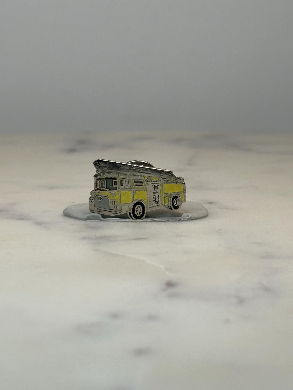 Vintage Fire Truck Enamel Pin: Yellow & Silver - Rescue Theme Accessory