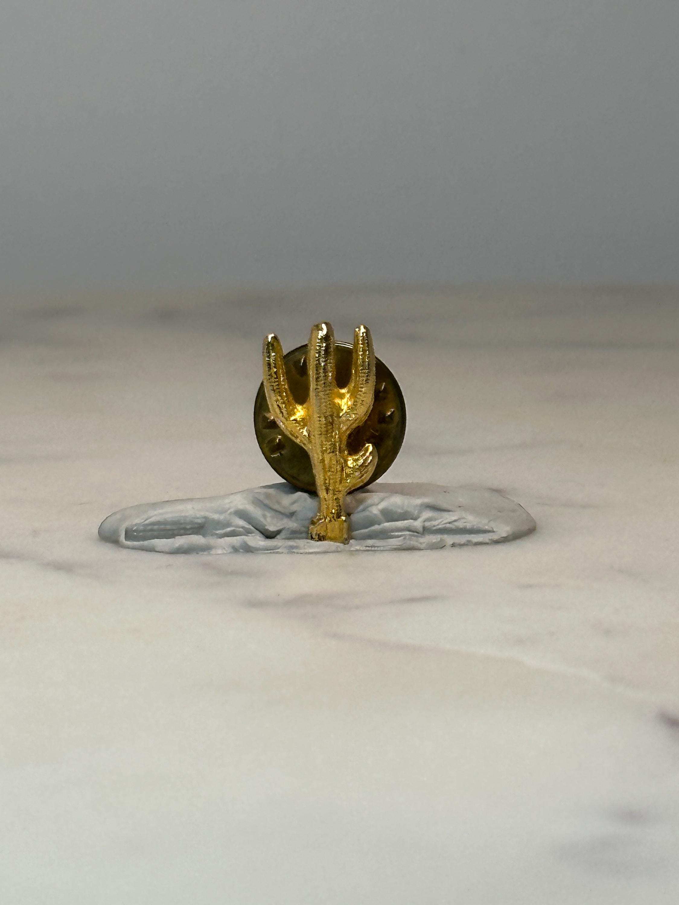 Saguaro Cactus Lapel Pin: Gold Tone Metal - Desert Southwest Accessory