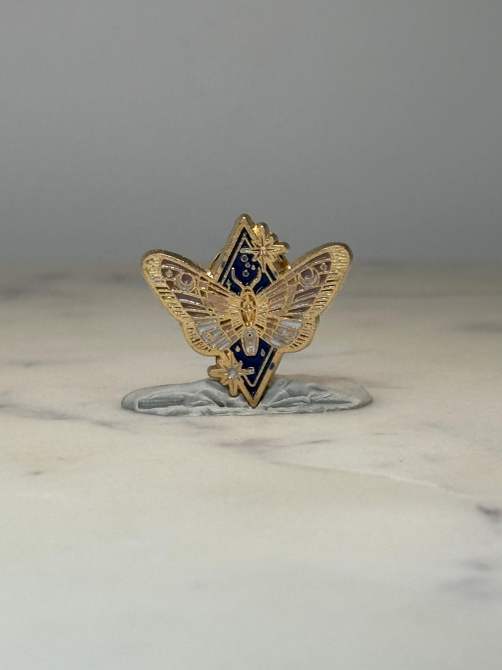 Gold Tone Cosmic Butterfly Pin Celestial Moth Star Enamel Lapel Pin