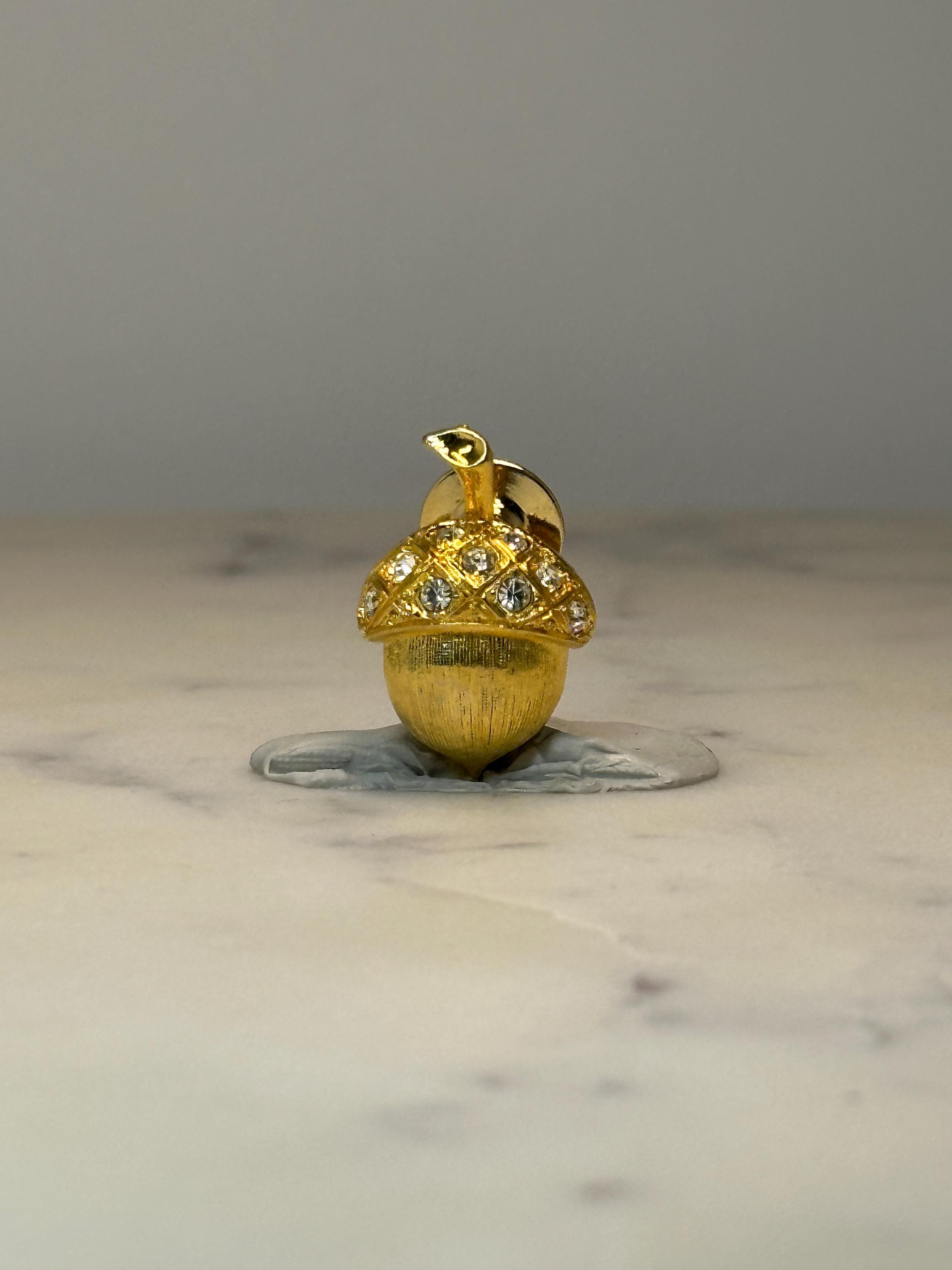 Acorn Lapel Pin: Gold Tone Rhinestone - Nature Woodland Accessory