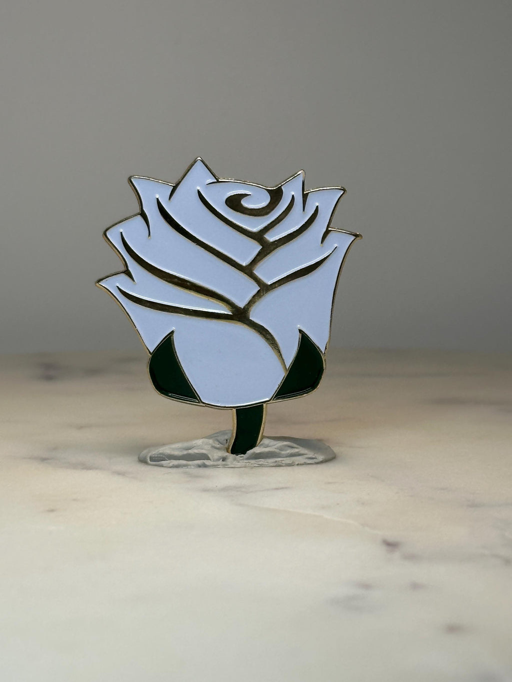 White Rose Flower Lapel Pin: Enamel Gold Tone - Floral Accessory