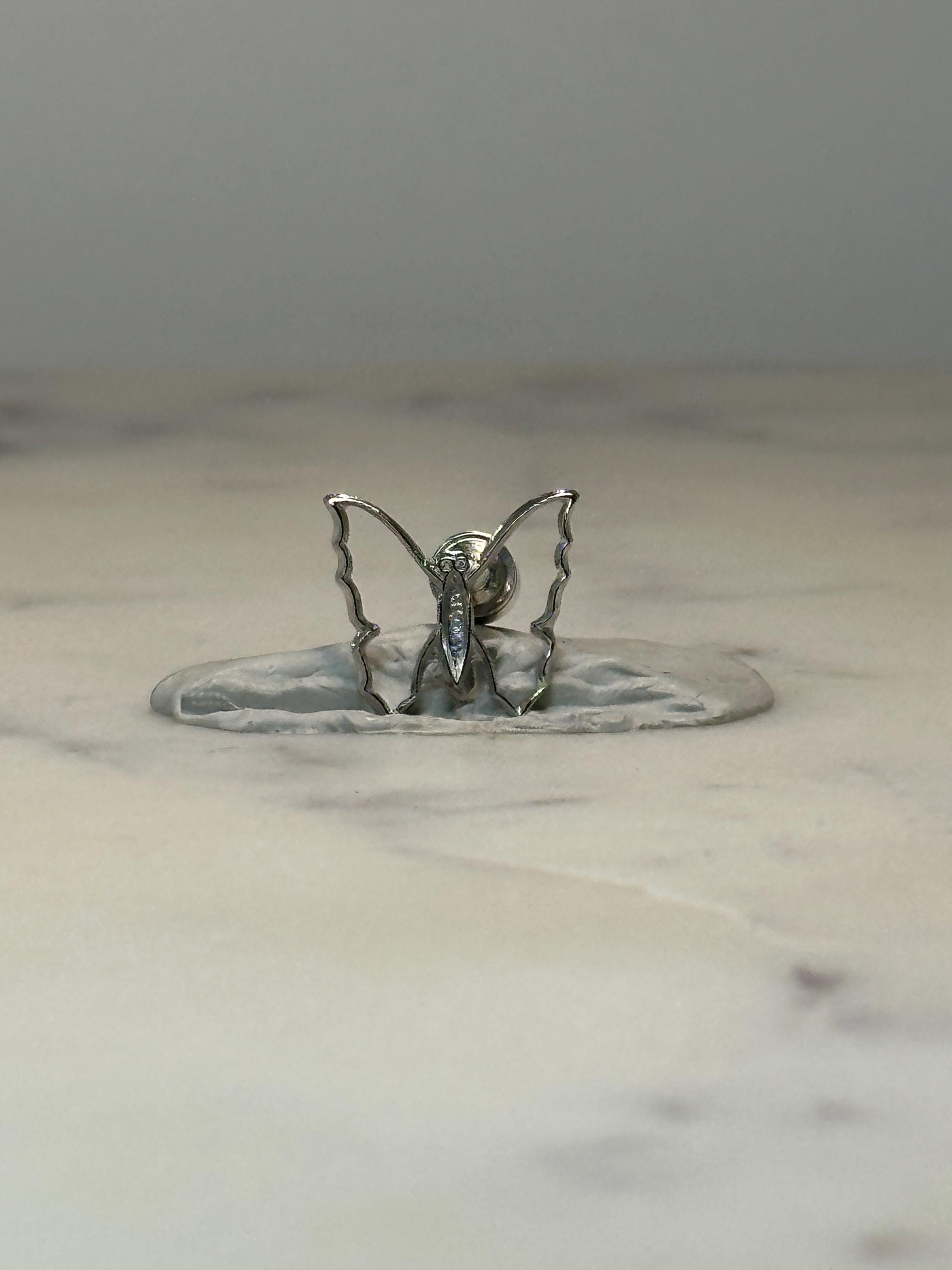 Butterfly Silhouette Lapel Pin: Silver Tone Metal - Nature Accessory