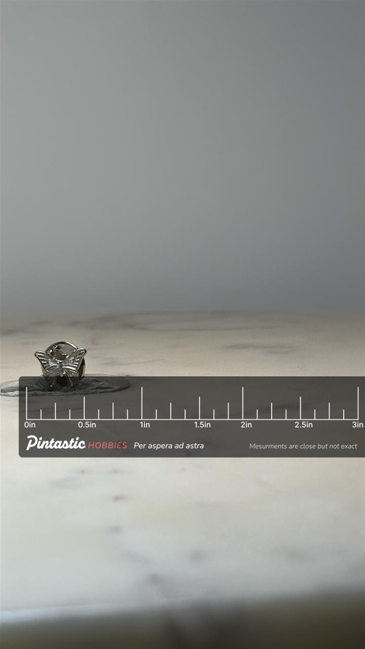 Butterfly Lapel Pin: Silver Tone Metal - Nature Accessory with ruler overlay for size reference