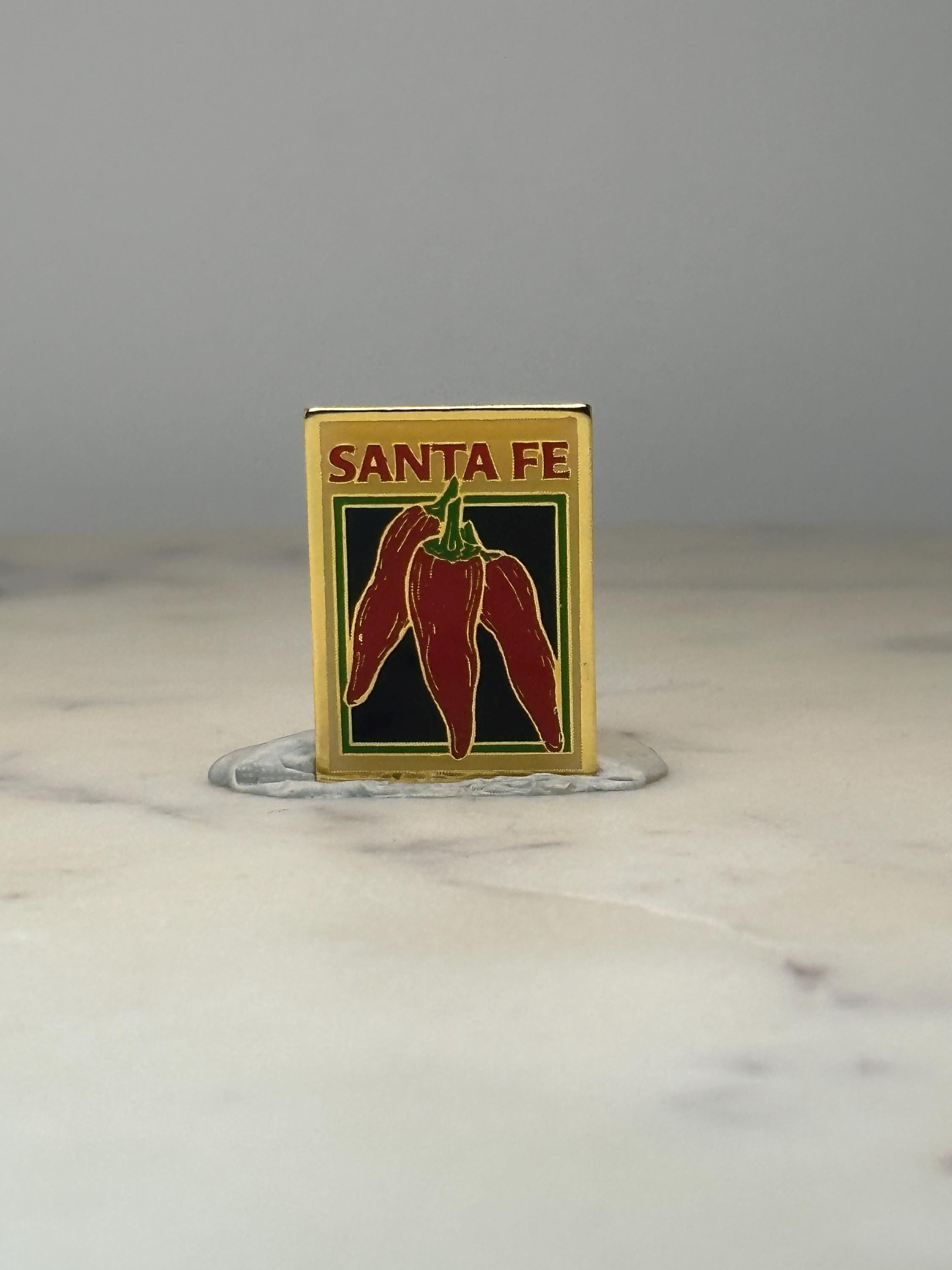 Santa Fe Chili Pepper Souvenir Pin: Gold Tone Enamel - Southwest Travel Accessory