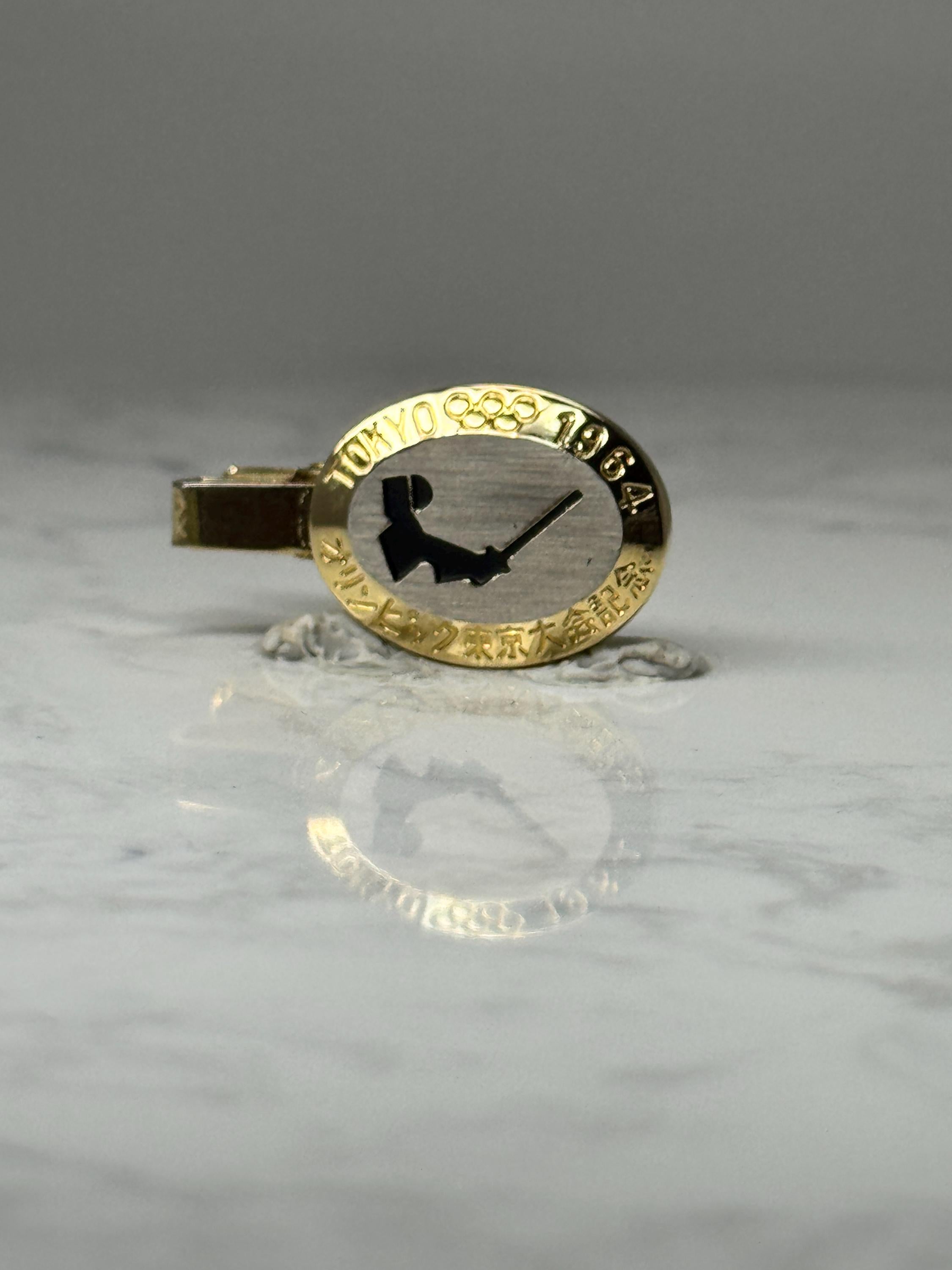Tokyo 1964 Olympic Tie Clip: Gold Tone Olympic Rings - Japan Games