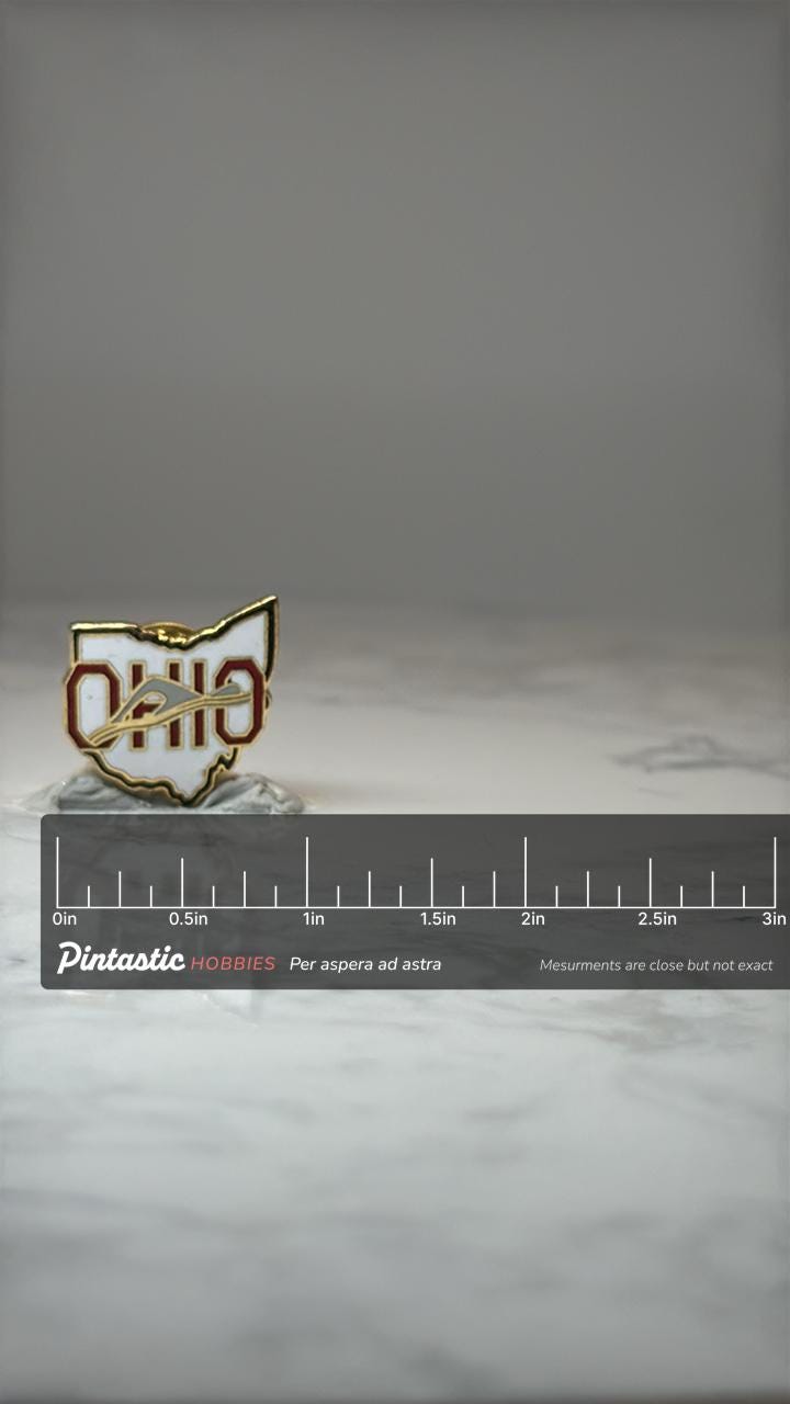 Ohio Swim Team Pin Buckeye State Outline Swimming Enamel Lapel Pin with ruler overlay for size reference