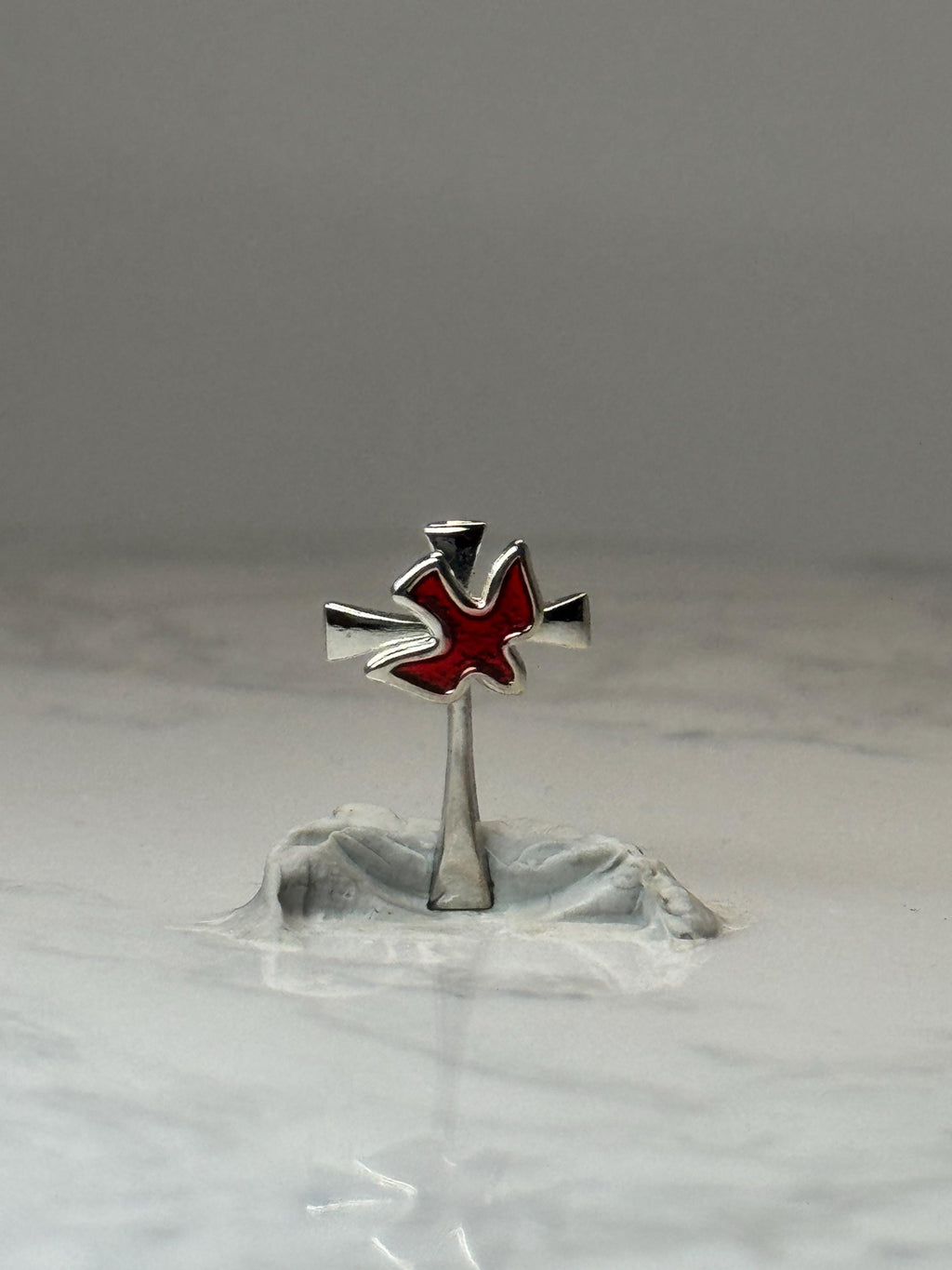 Silver Tone Christian Cross Dove Enamel Pin Religious Holy Spirit Bird Vintage Lapel Pin