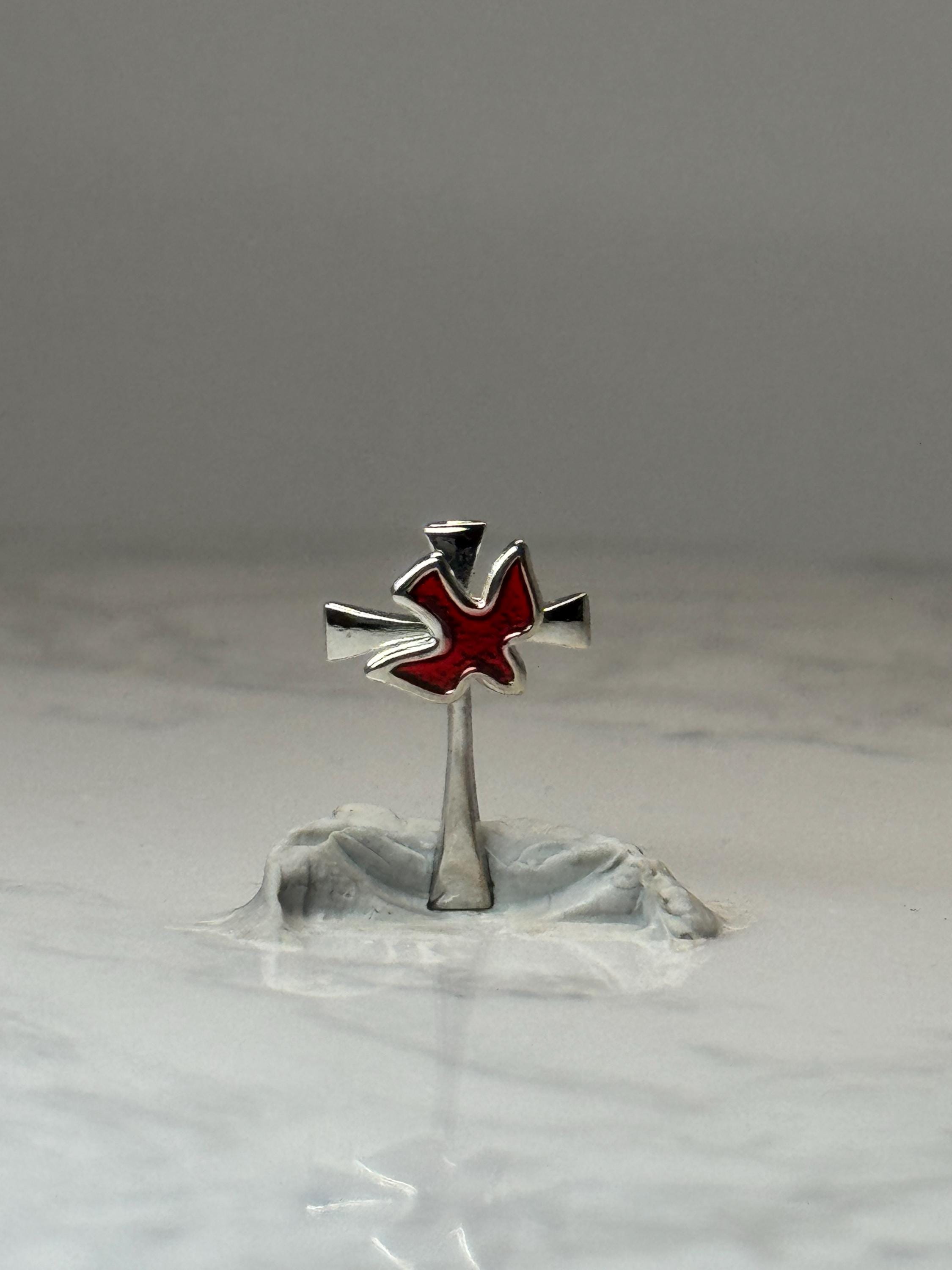 Silver Tone Christian Cross Dove Enamel Pin Religious Holy Spirit Bird Vintage Lapel Pin