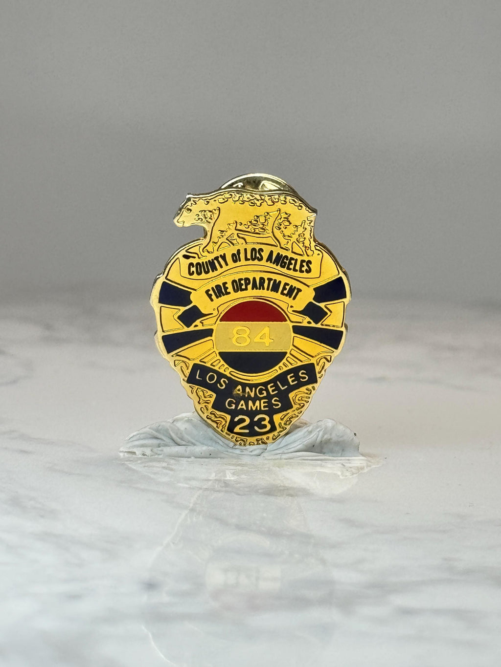 Los Angeles Fire Dept Pin: Gold Enamel - 1984 Olympics Accessory