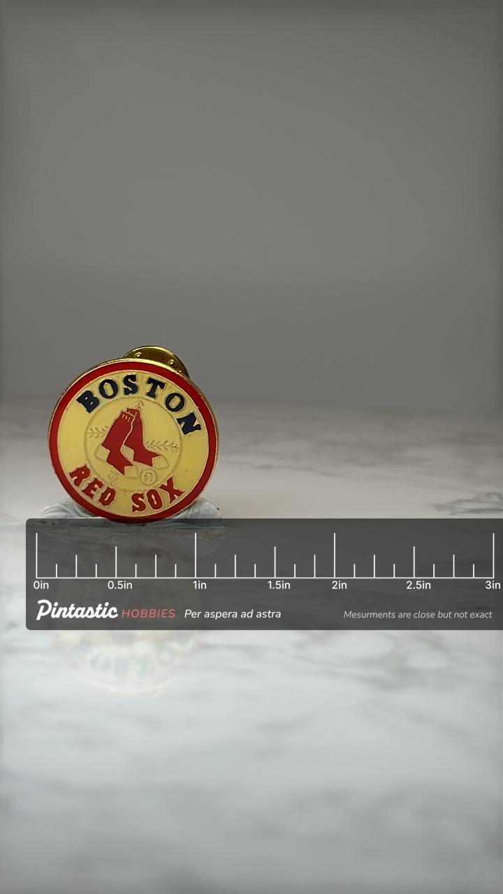 Boston Red Sox Logo Pin: Gold Tone Enamel - MLB Sports Accessory with ruler overlay for size reference