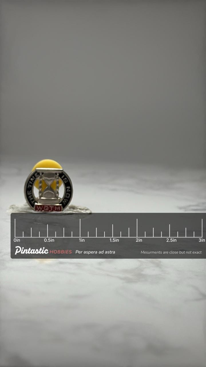 Father Time WOTM Enamel Pin: Silver Tone - Fraternal Accessory with ruler overlay for size reference
