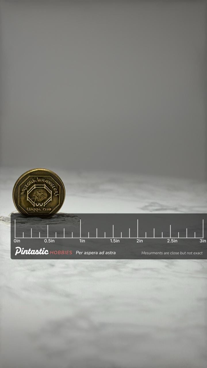 Arizona Wrangler Corral Club Pin: Gold Tone Western Accessory with ruler overlay for size reference
