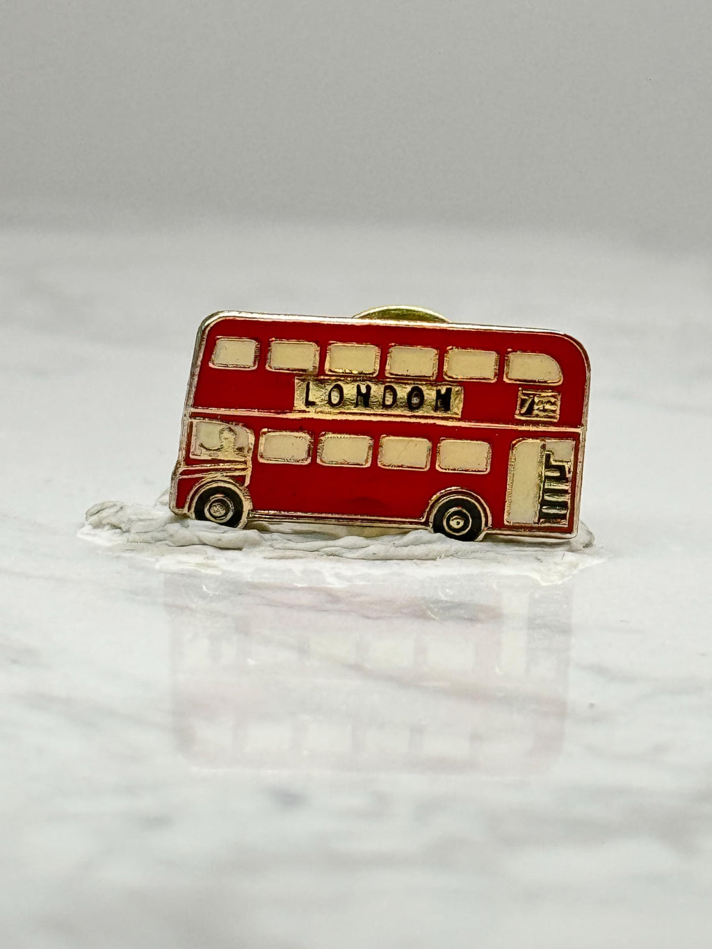 London Double Decker Bus Pin: Red Enamel Gold Tone - Travel Souvenir Accessory