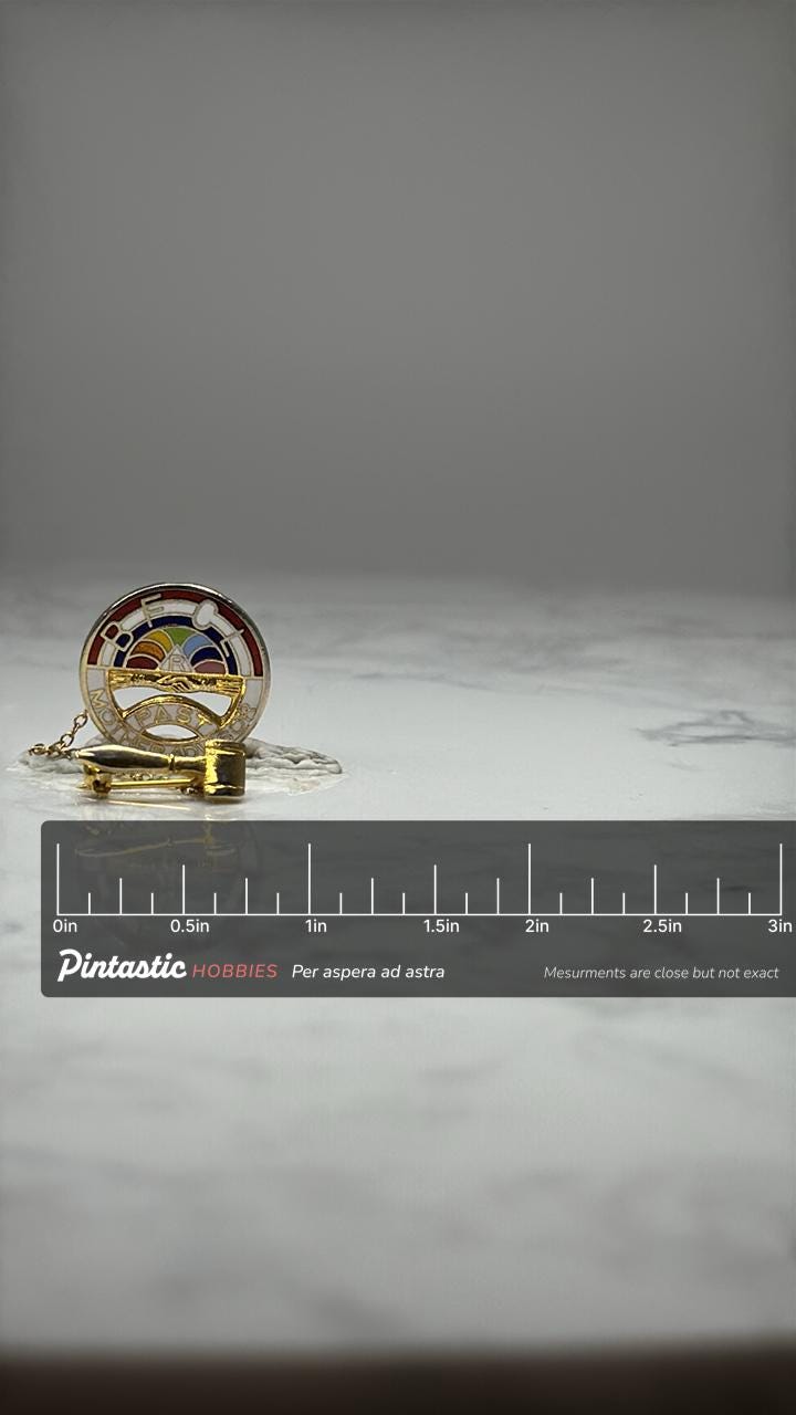 Vintage IORG Past Mother Advisor Dangle Pin Rainbow Girls Masonic Enamel Pin with ruler overlay for size reference
