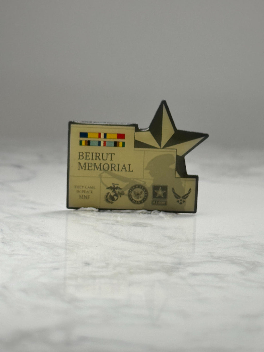 Beirut Memorial Military Pin: Gold Tone Enamel - US Armed Forces